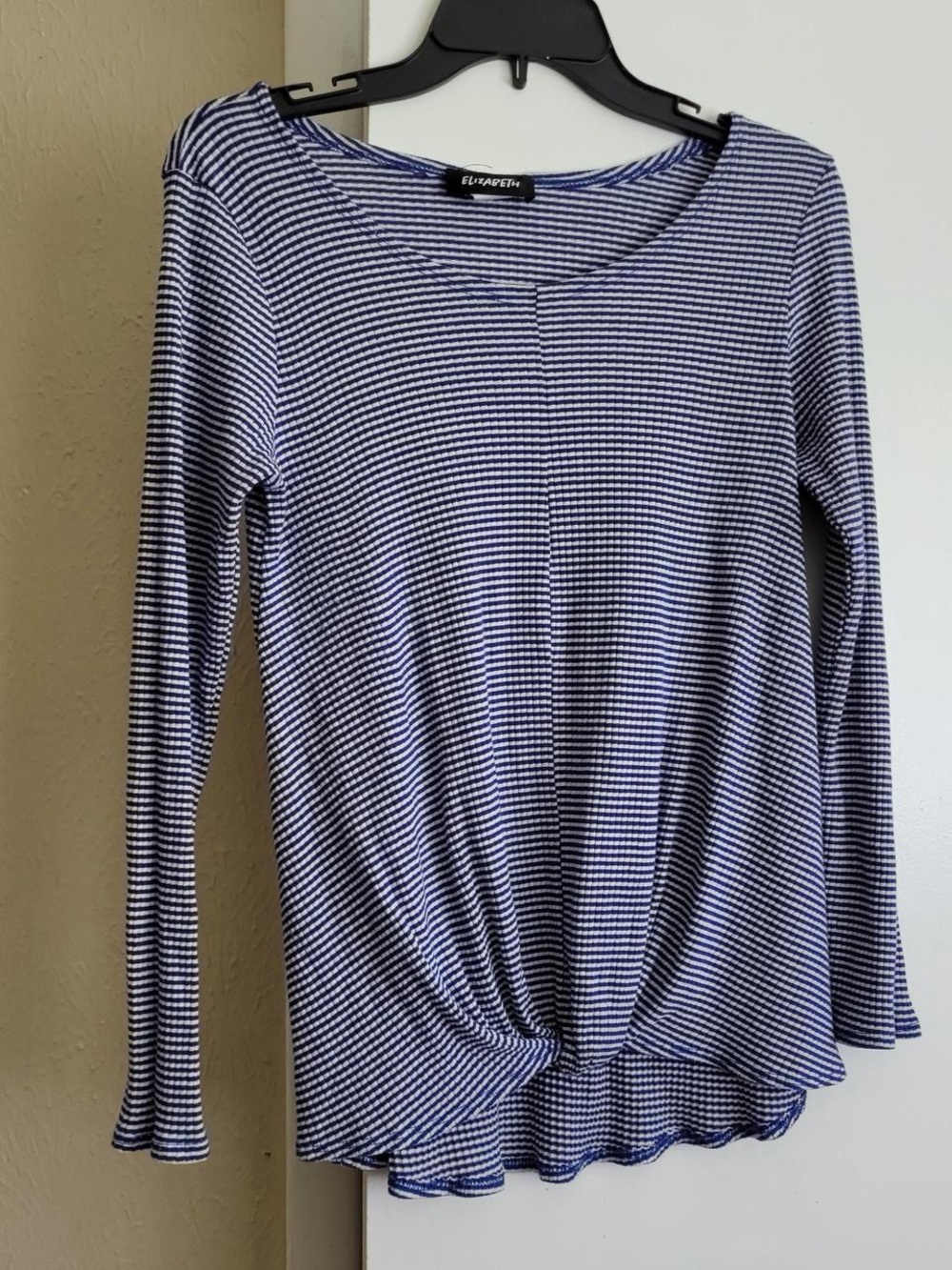 Navy & White Striped Long-Sleeve Twist Front Top